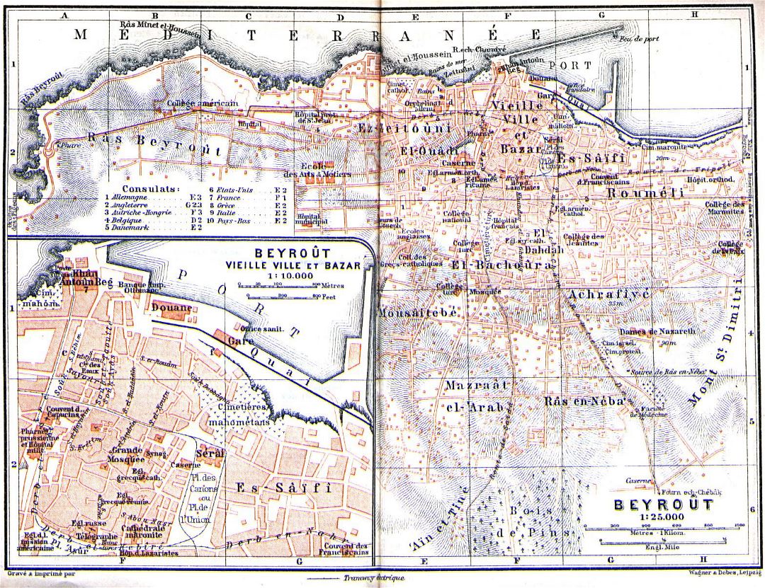 Detailed old map of Beirut city - 1912