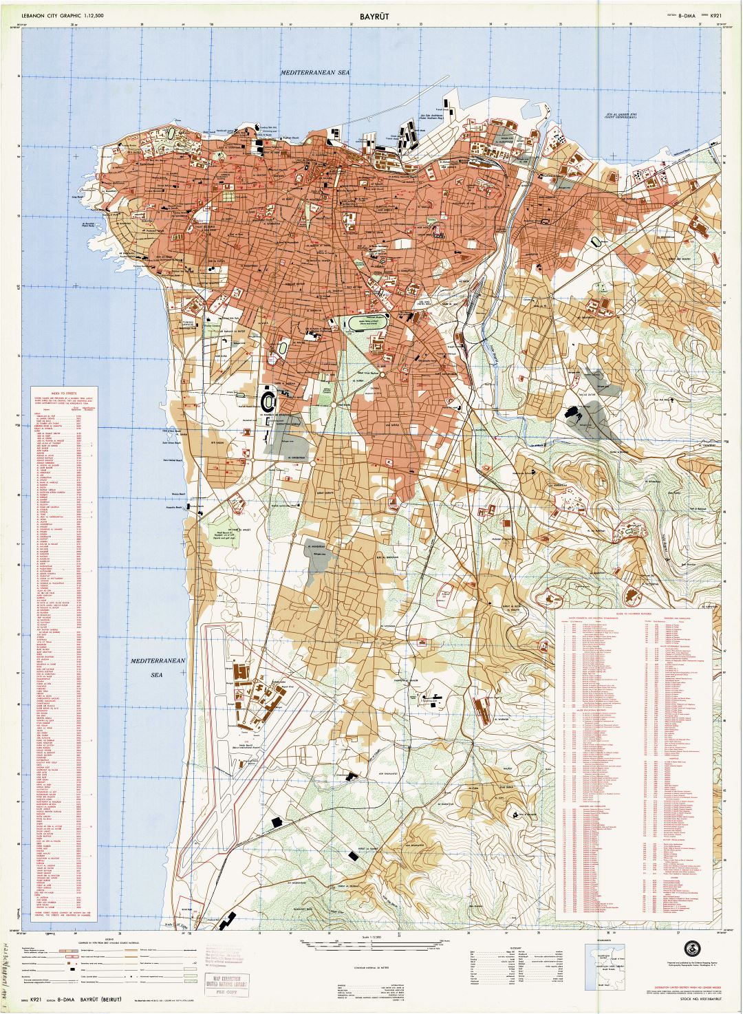 Large scale detailed road map of Beirut city with street names - 1978