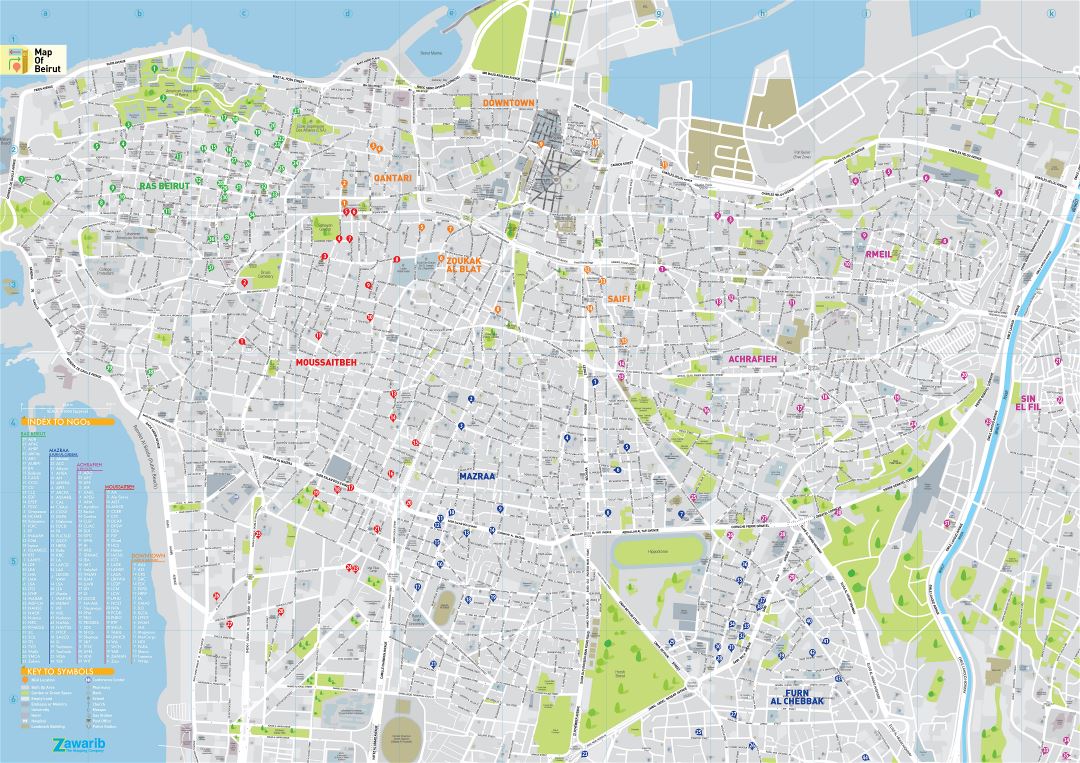 Large scale road map of Beirut city with street names