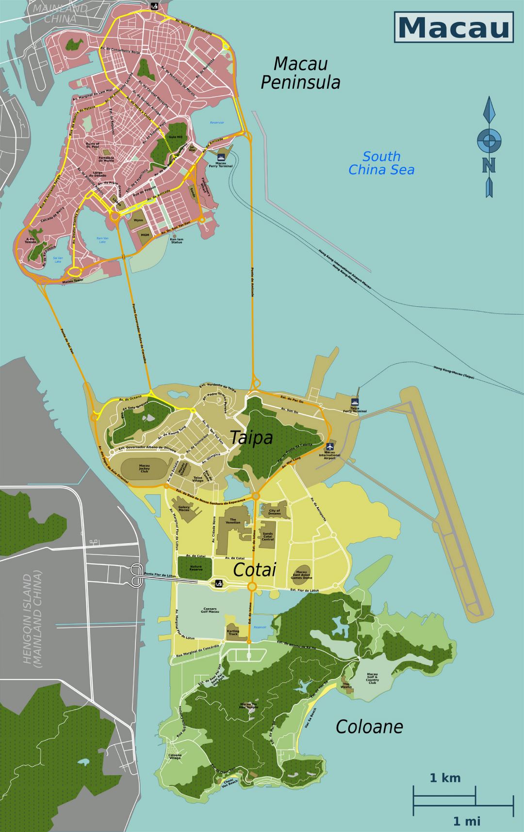 Detailed map of Macau