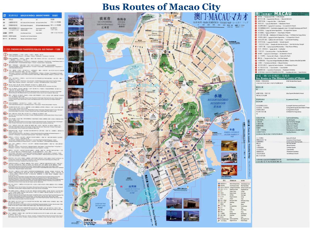 Large detailed bus routes map of Macao city