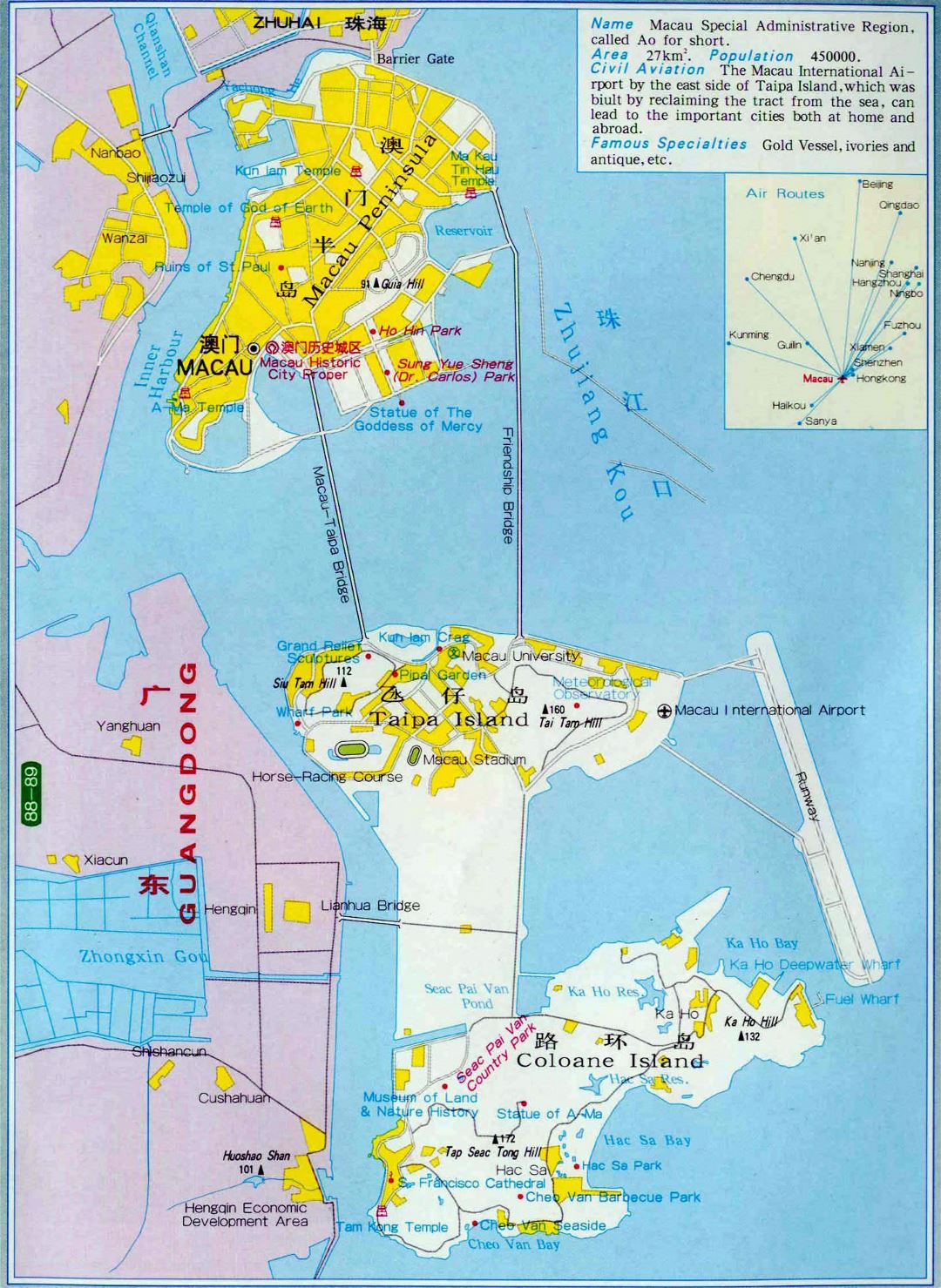 Large detailed road map of Macau