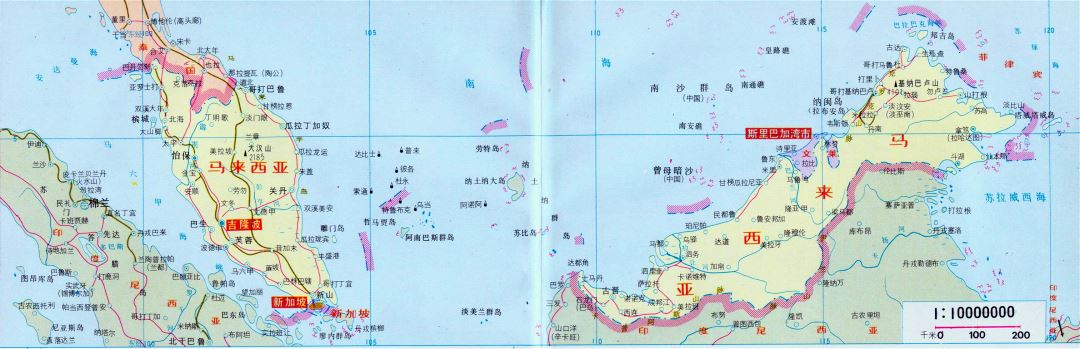 Large map of Malaysia in chinese