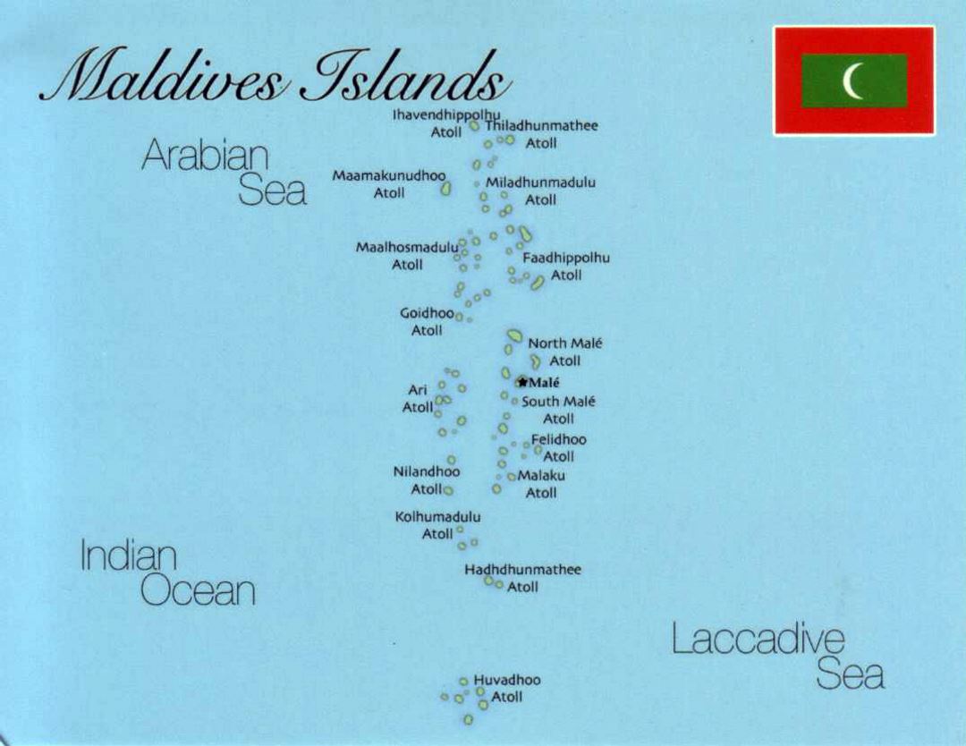Detailed map of Maldives with flag