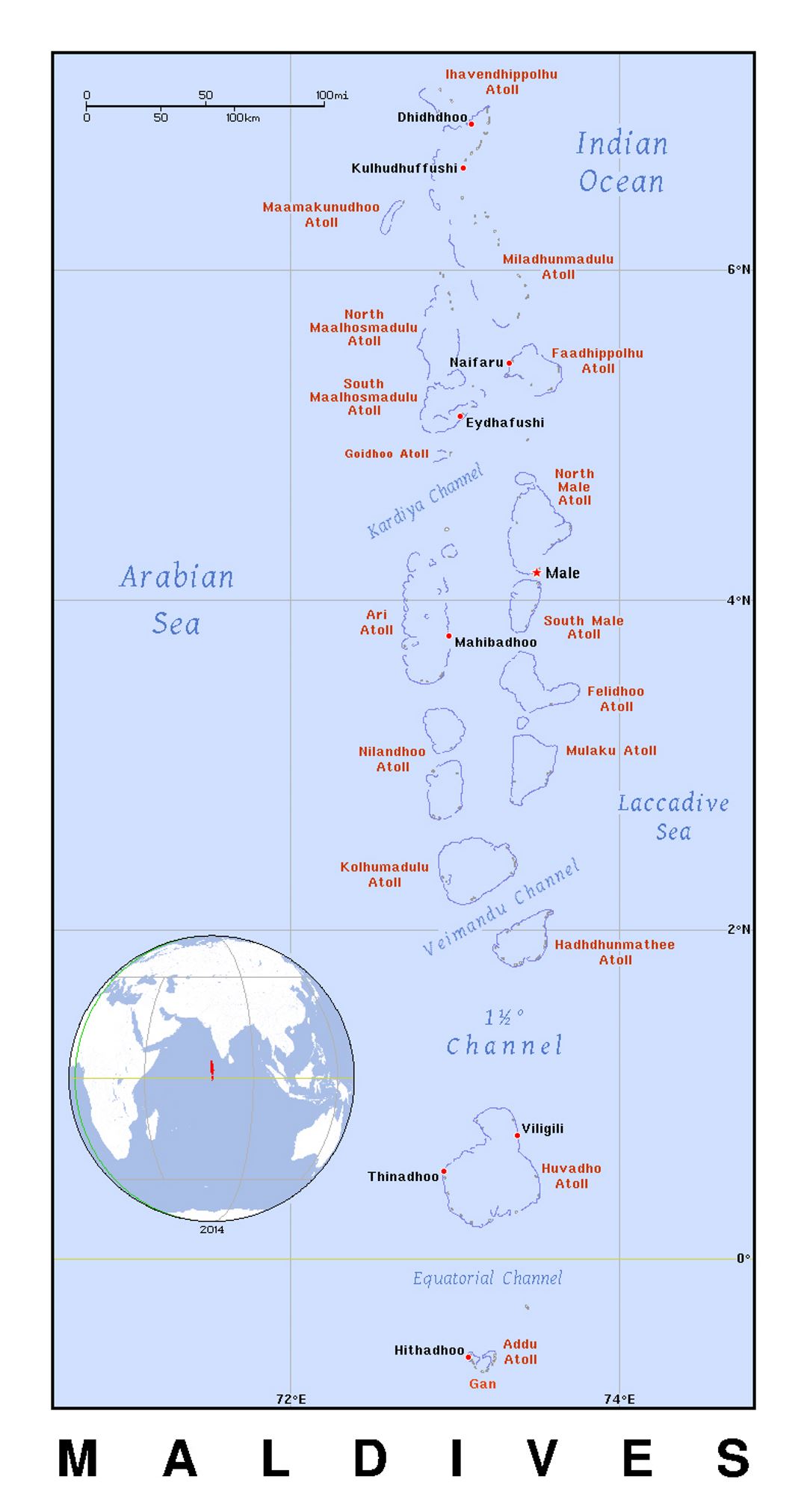Detailed political map of Maldives with cities
