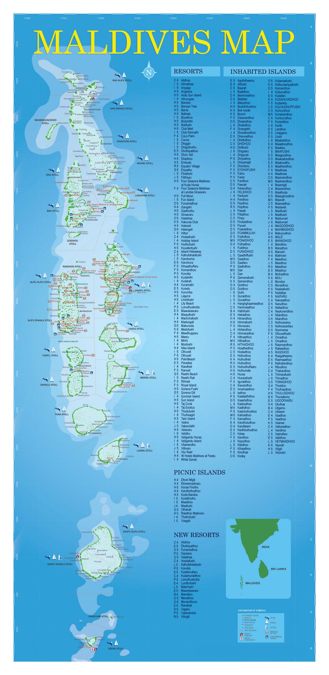 Large detailed tourist map of Maldives