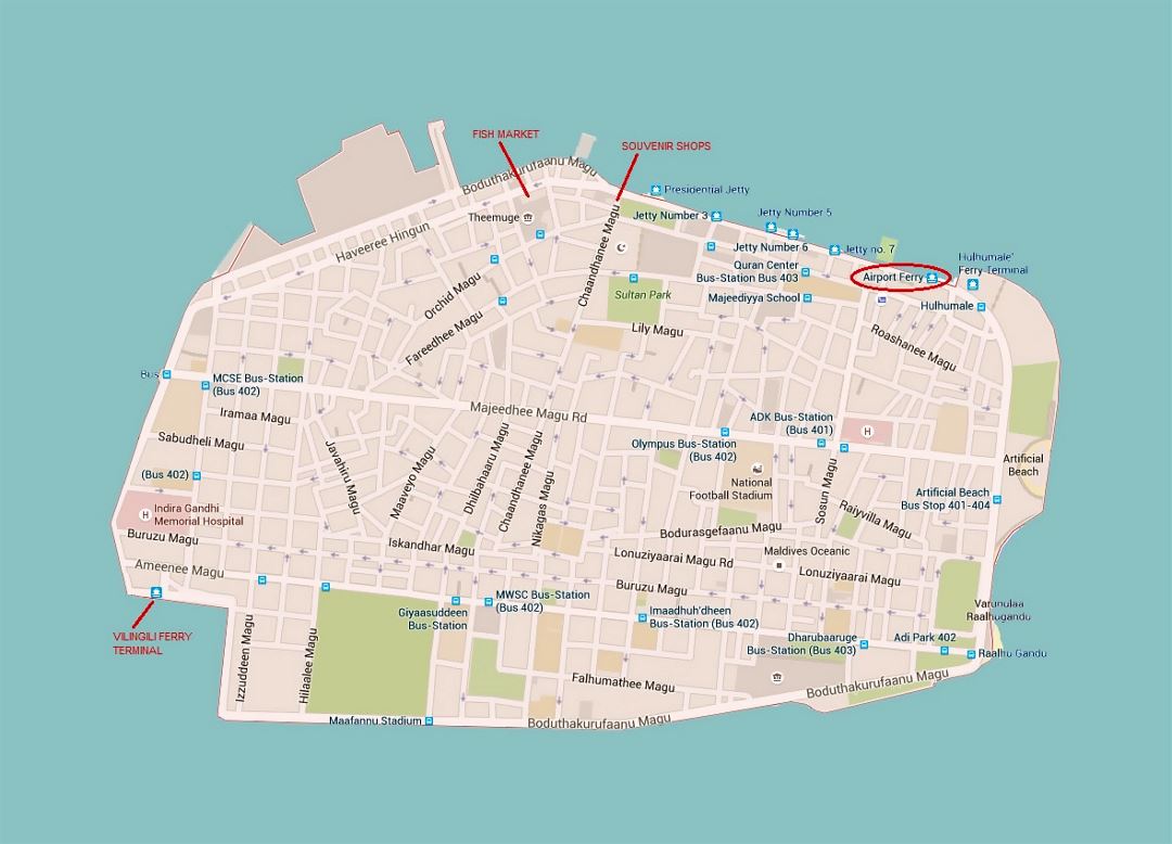 Detailed road map of Male city