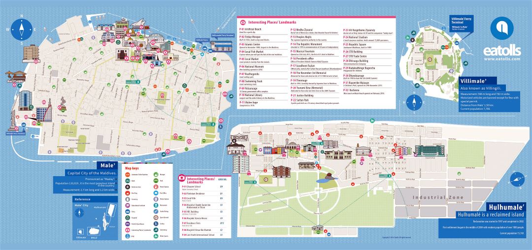 Large scale tourist map of Male and Hulhumale
