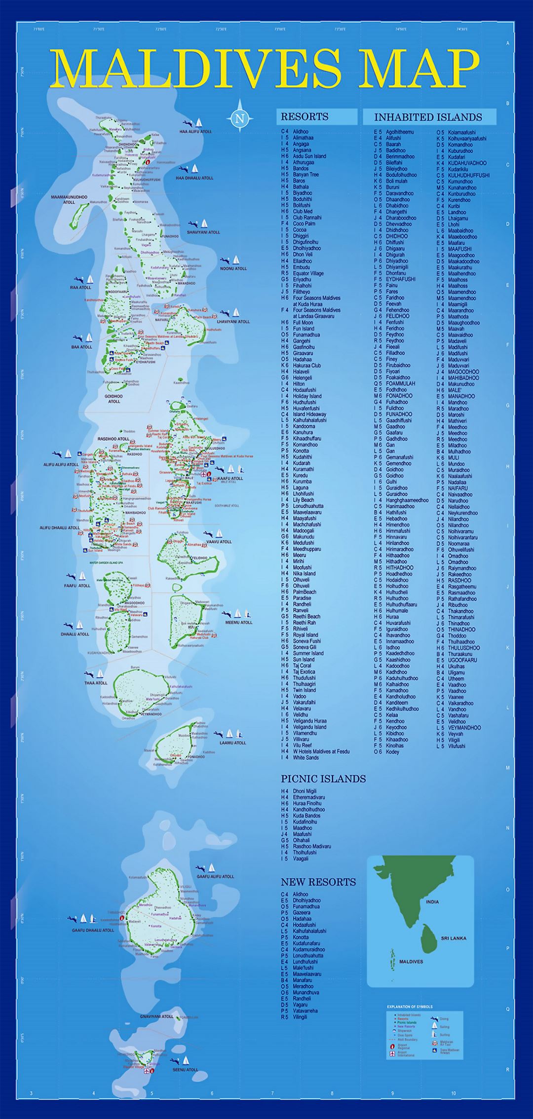 Resorts map of Maldives