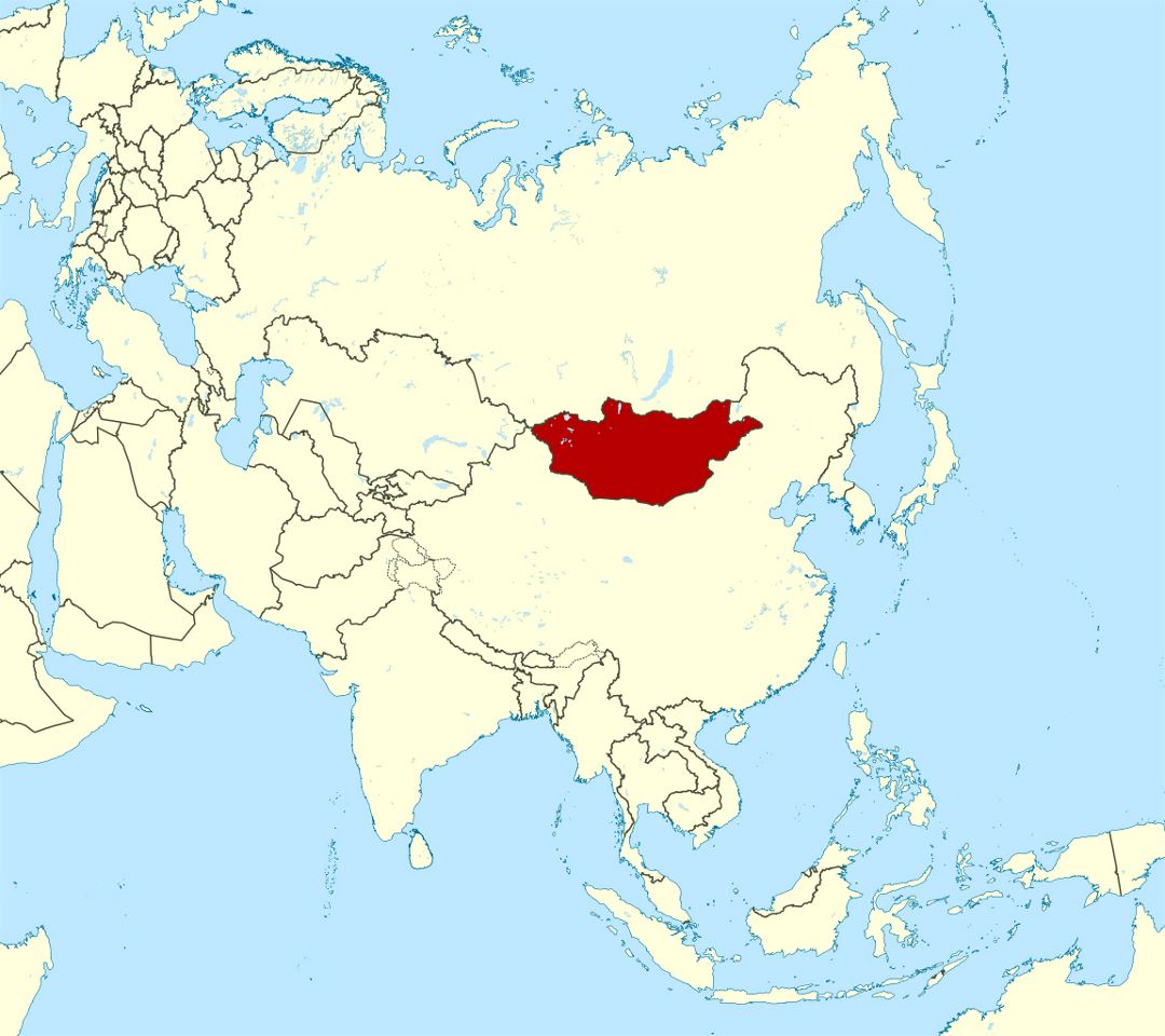 Detailed location map of Mongolia in Asia