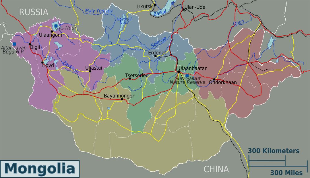 Large regions map of Mongolia