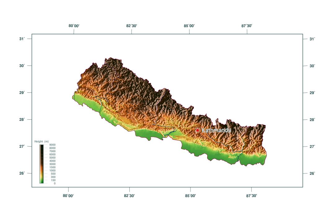 Large elevation map of Nepal