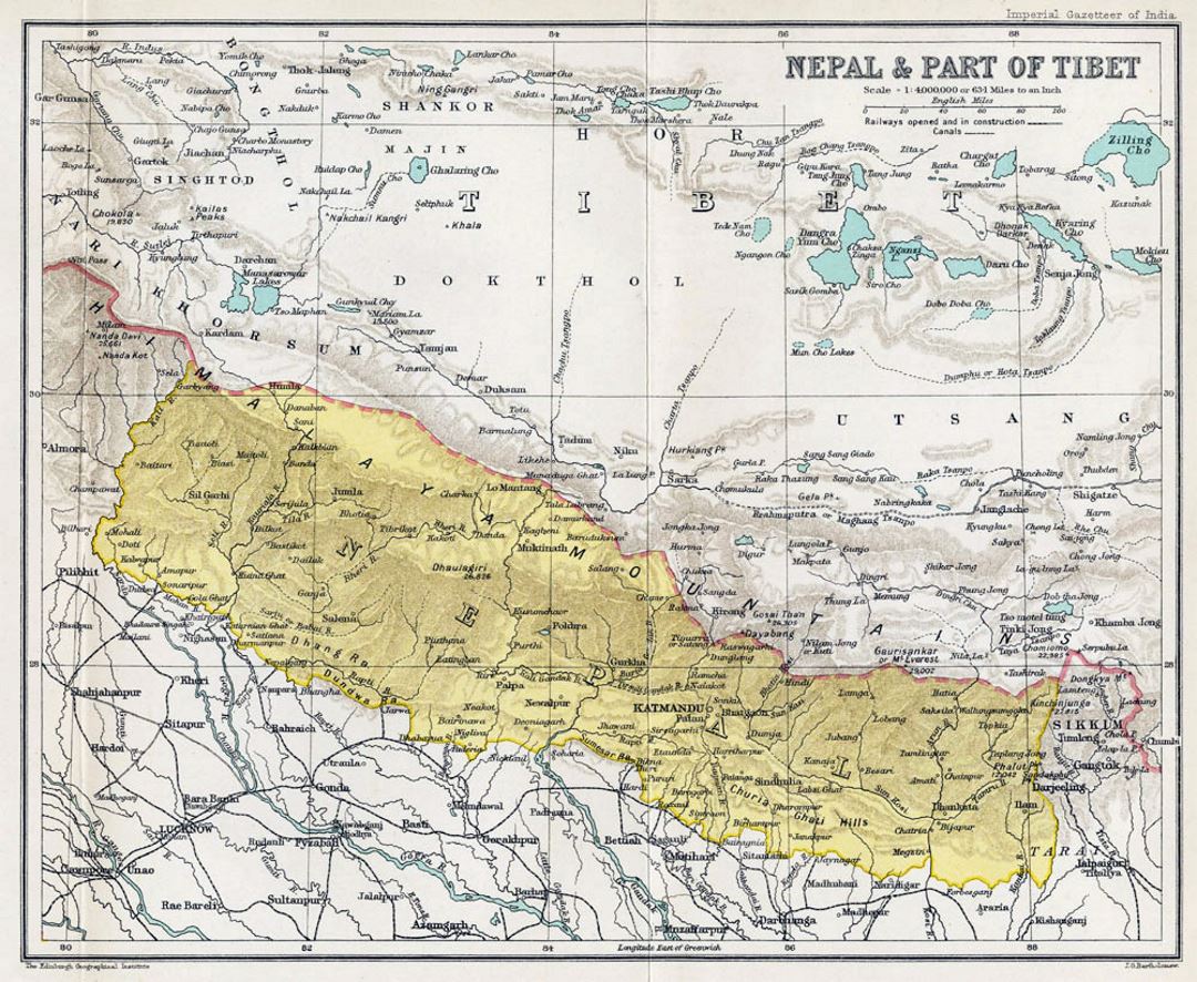 Old map of Nepal - 1907-1909