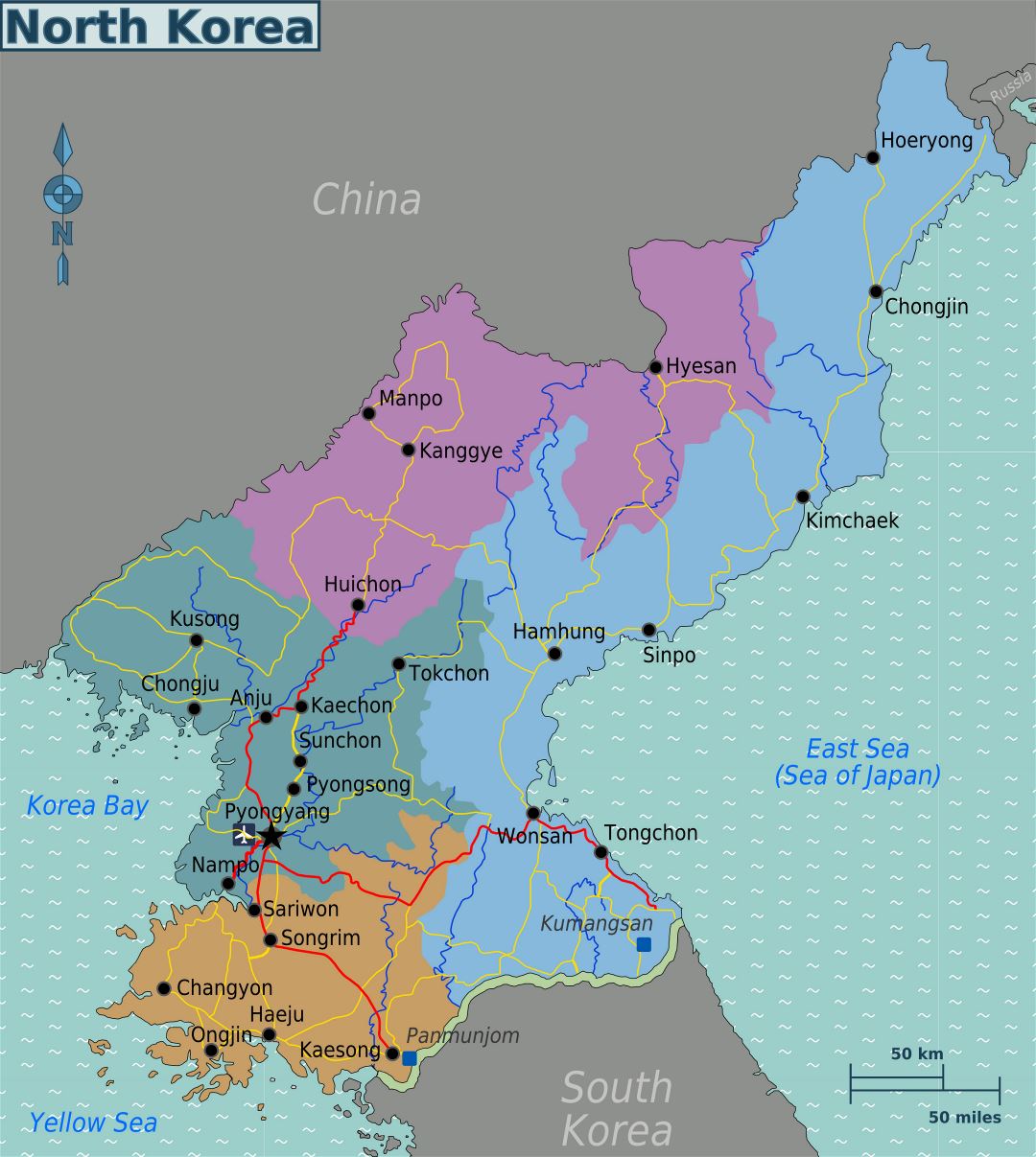 Large regions map of North Korea
