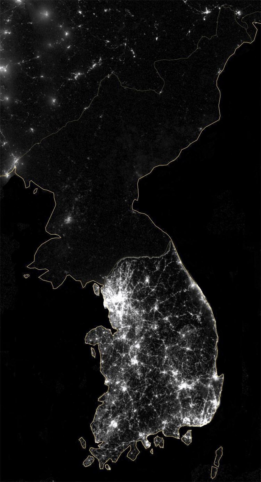 Large satellite map of Korean Peninsula at night