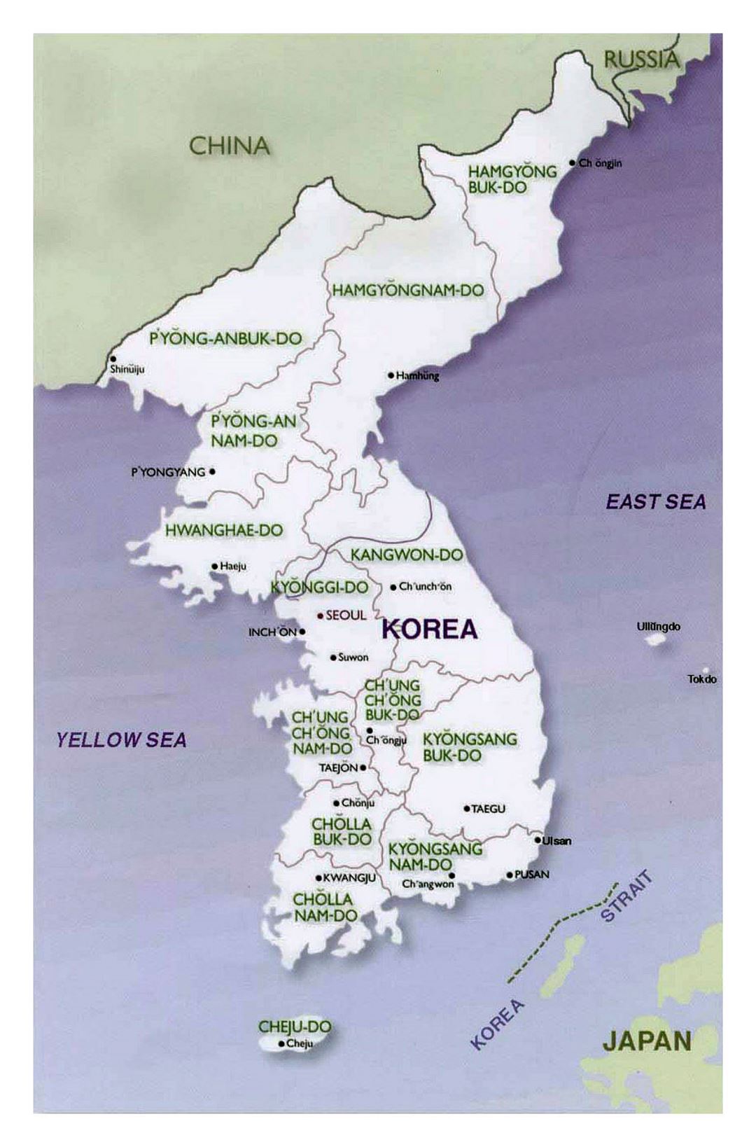 Political and administrative map of Korean Peninsula - 2001