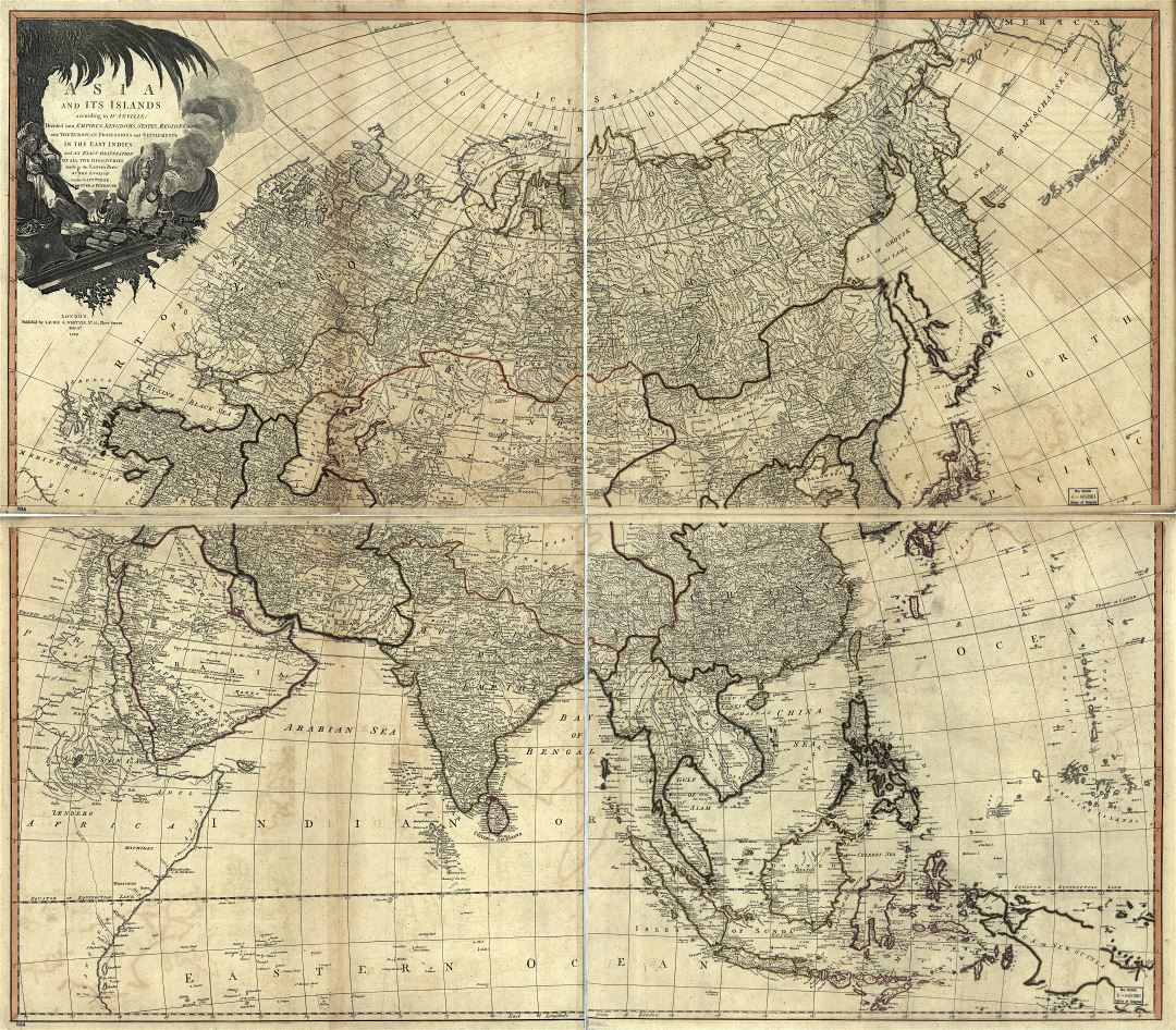 In high resolution old political map of Asia - 1799