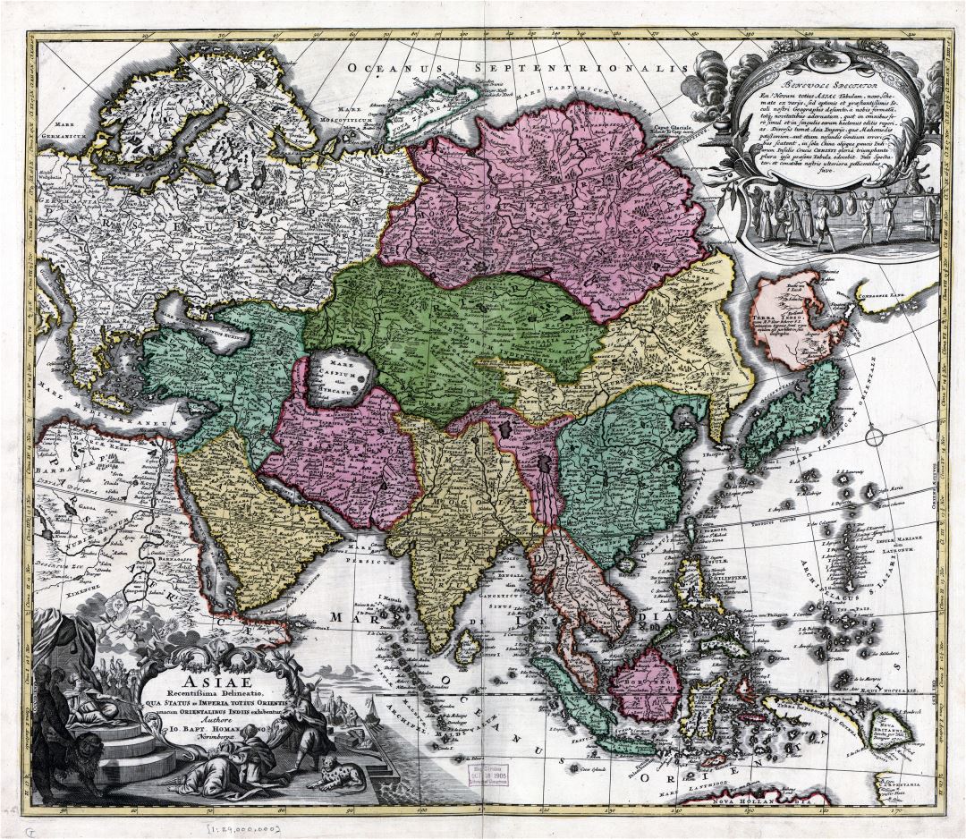 Large detailed antique political map of Asia - 17xx