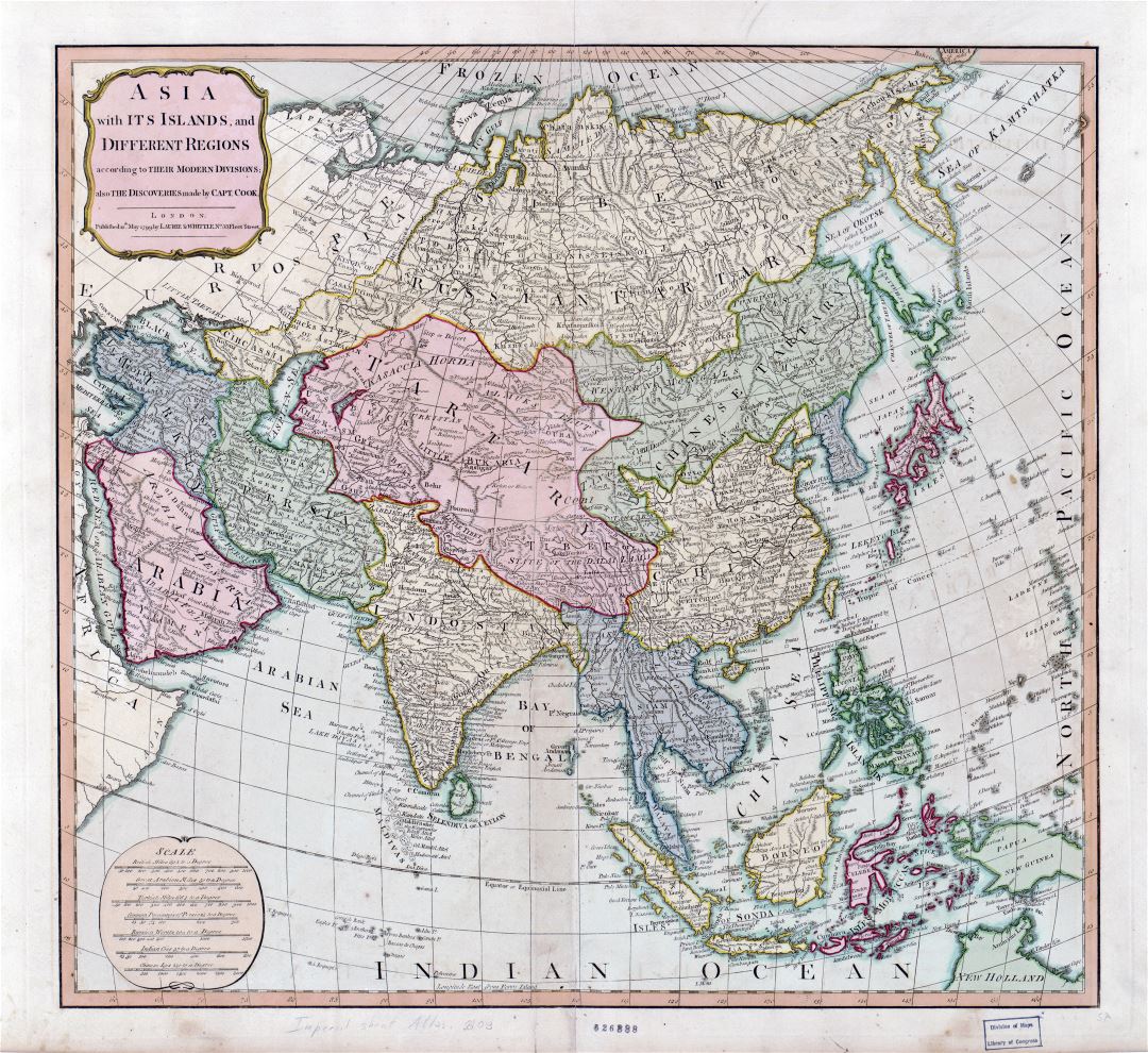 Large detailed Asia old political map - 1799