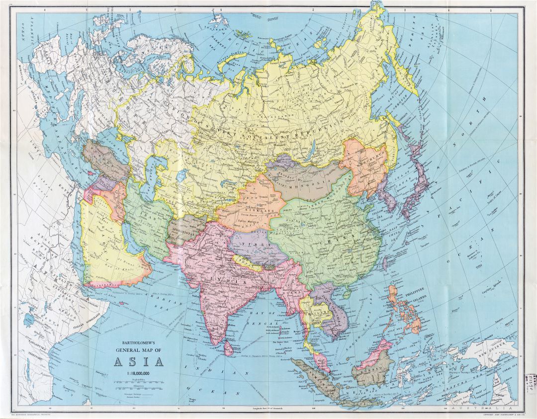 Large detailed old general map of Asia - 194x