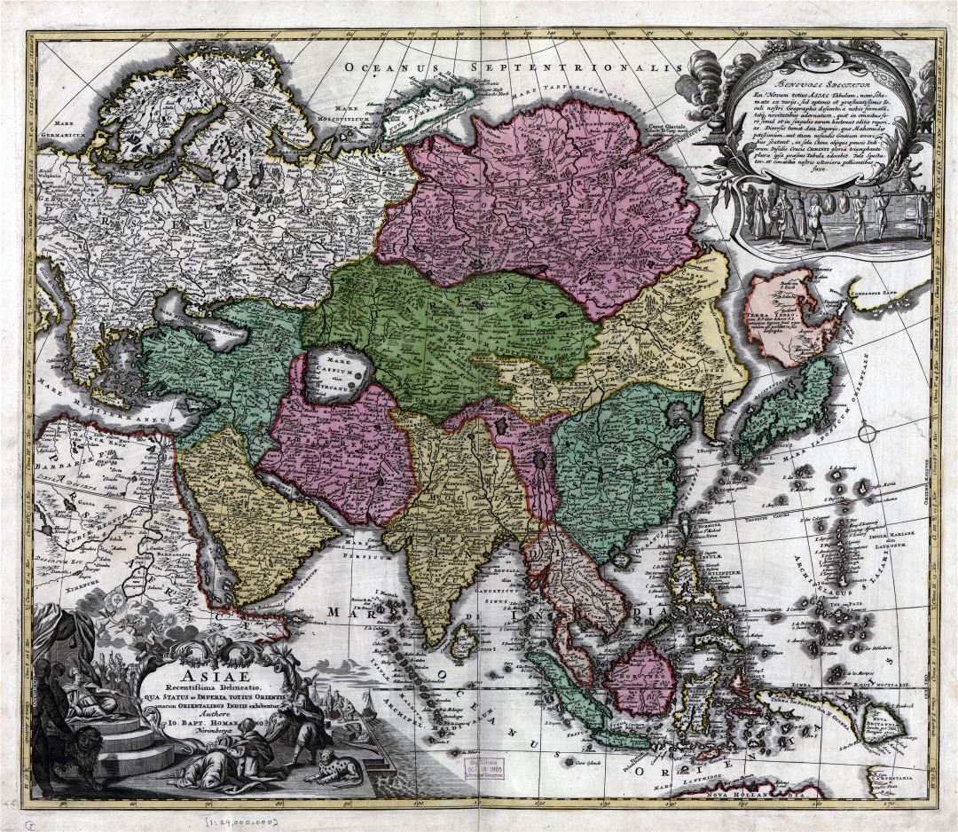 Large scale antique political map of Asia - 17xx