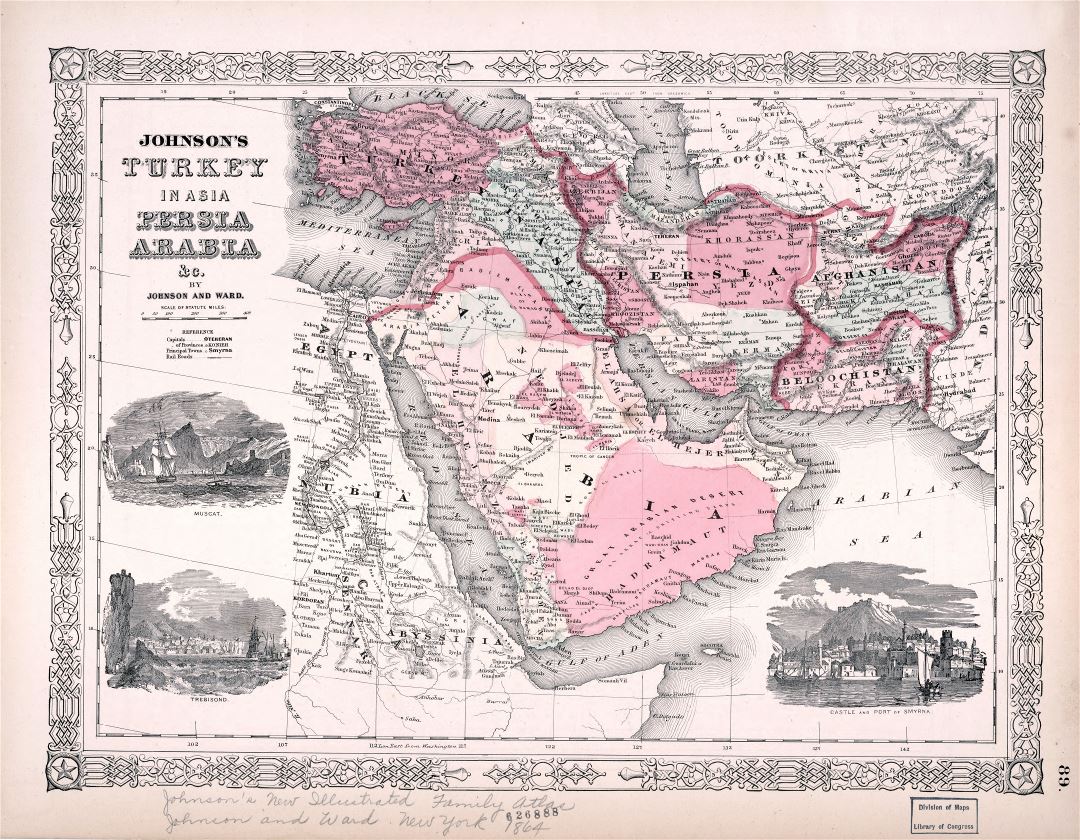Large scale old map of Persia, Arabia - 1864