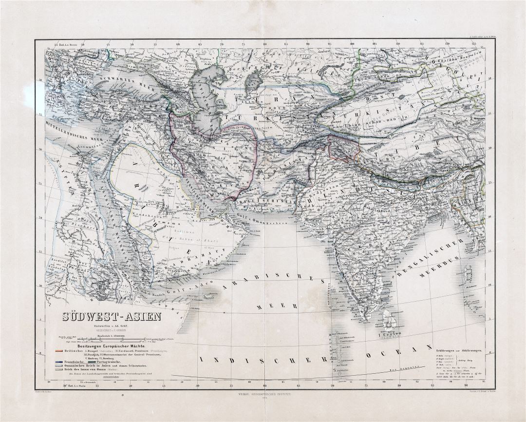 Large scale old map of Southwest Asia - 1866