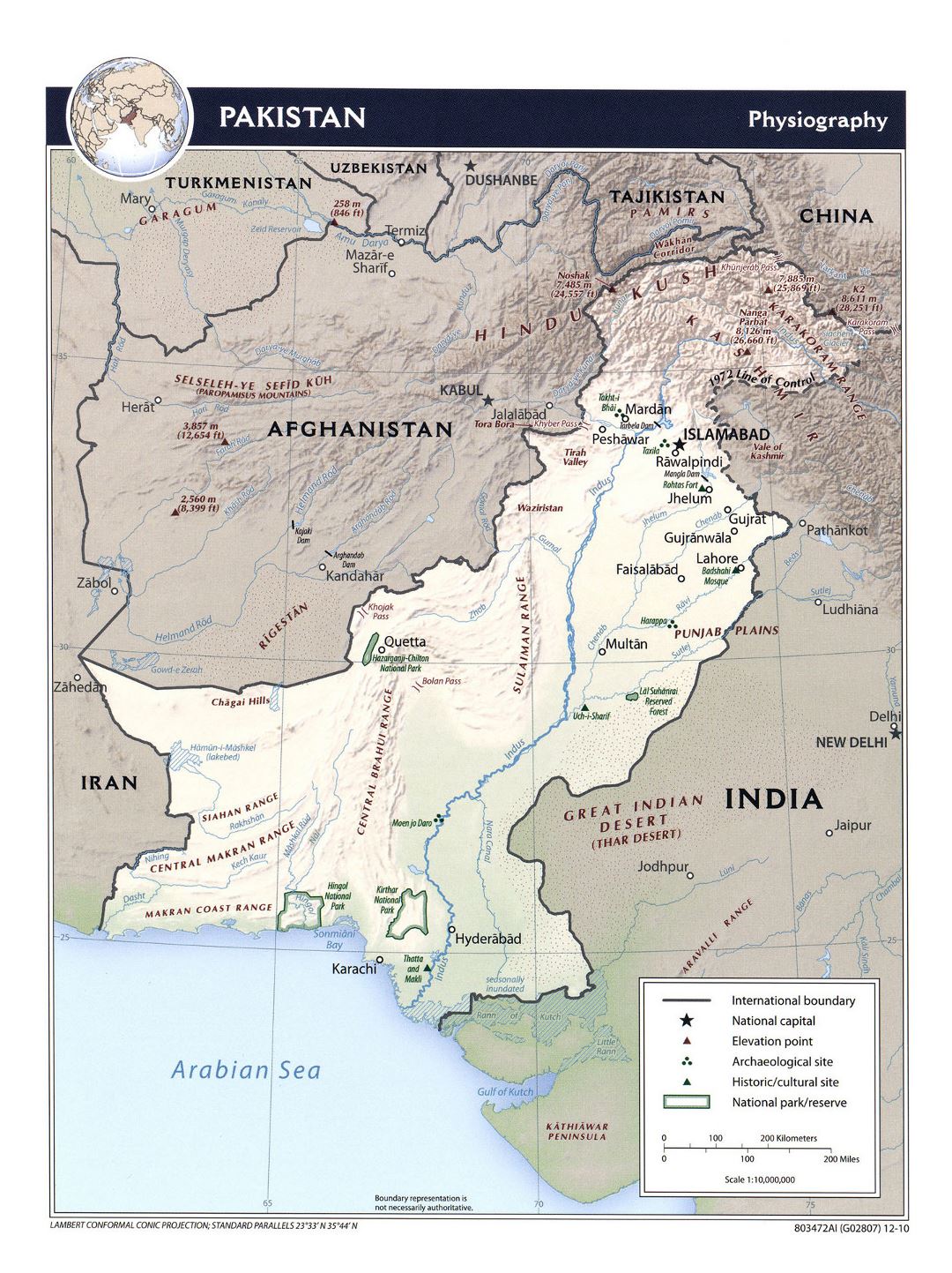 Detailed physiography map of Pakistan - 2010