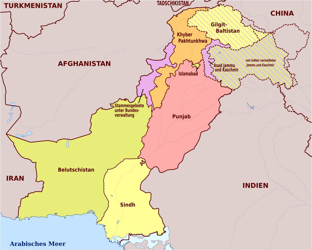 Large administrative map of Pakistan