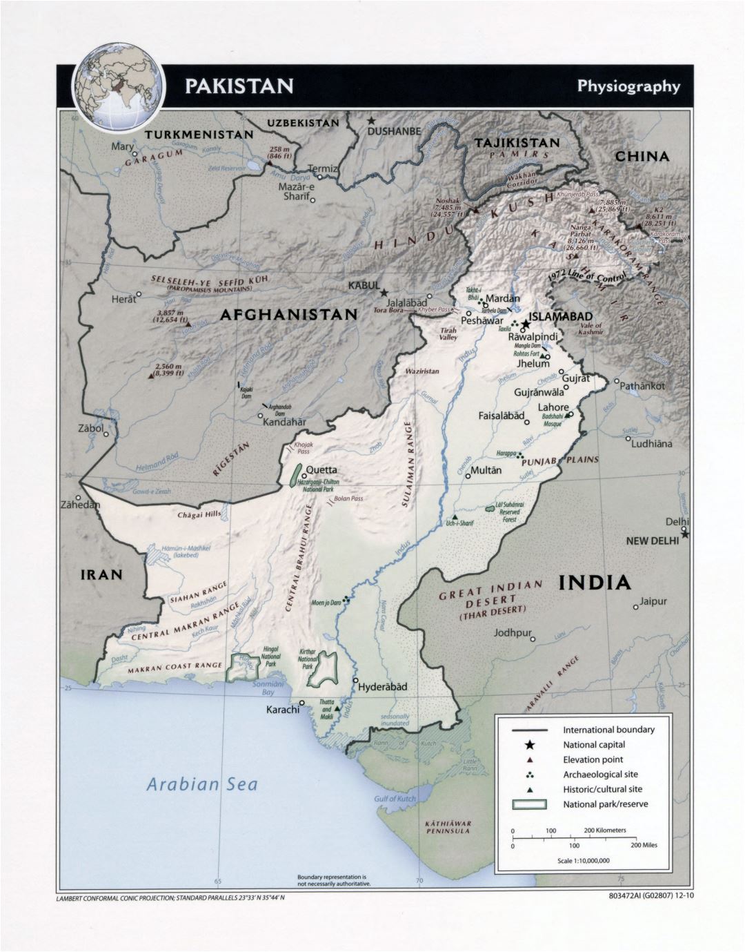 Large detailed physiography map of Pakistan - 2010