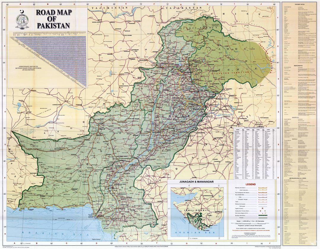 Large detailed road map of Pakistan with all cities and other marks