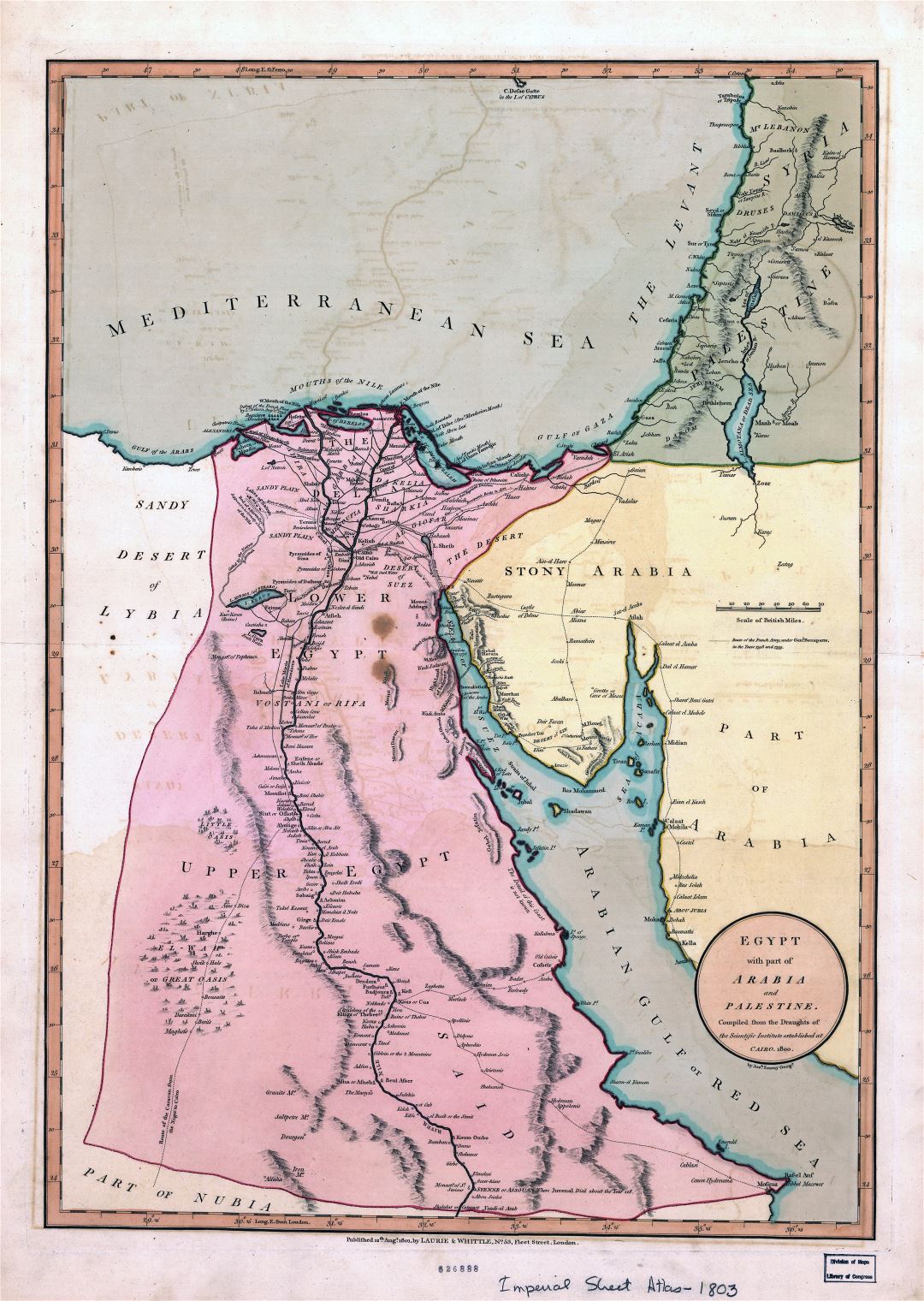 Large detailed old map of Egypt with part of Arabia and Palestine - 1800
