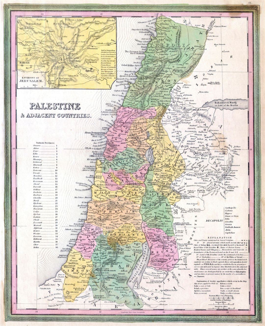 Large detailed old map of Palestine and adjacent countries - 1836