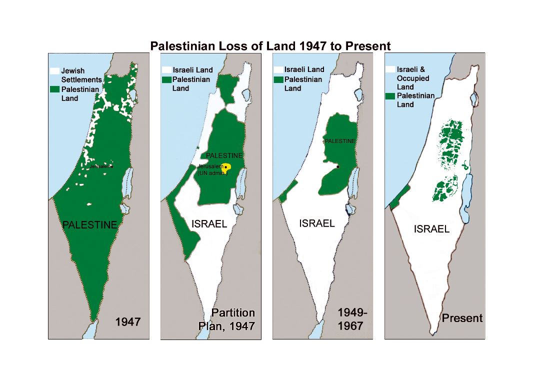 Large map of Palestinian loss of land - 1947 to present