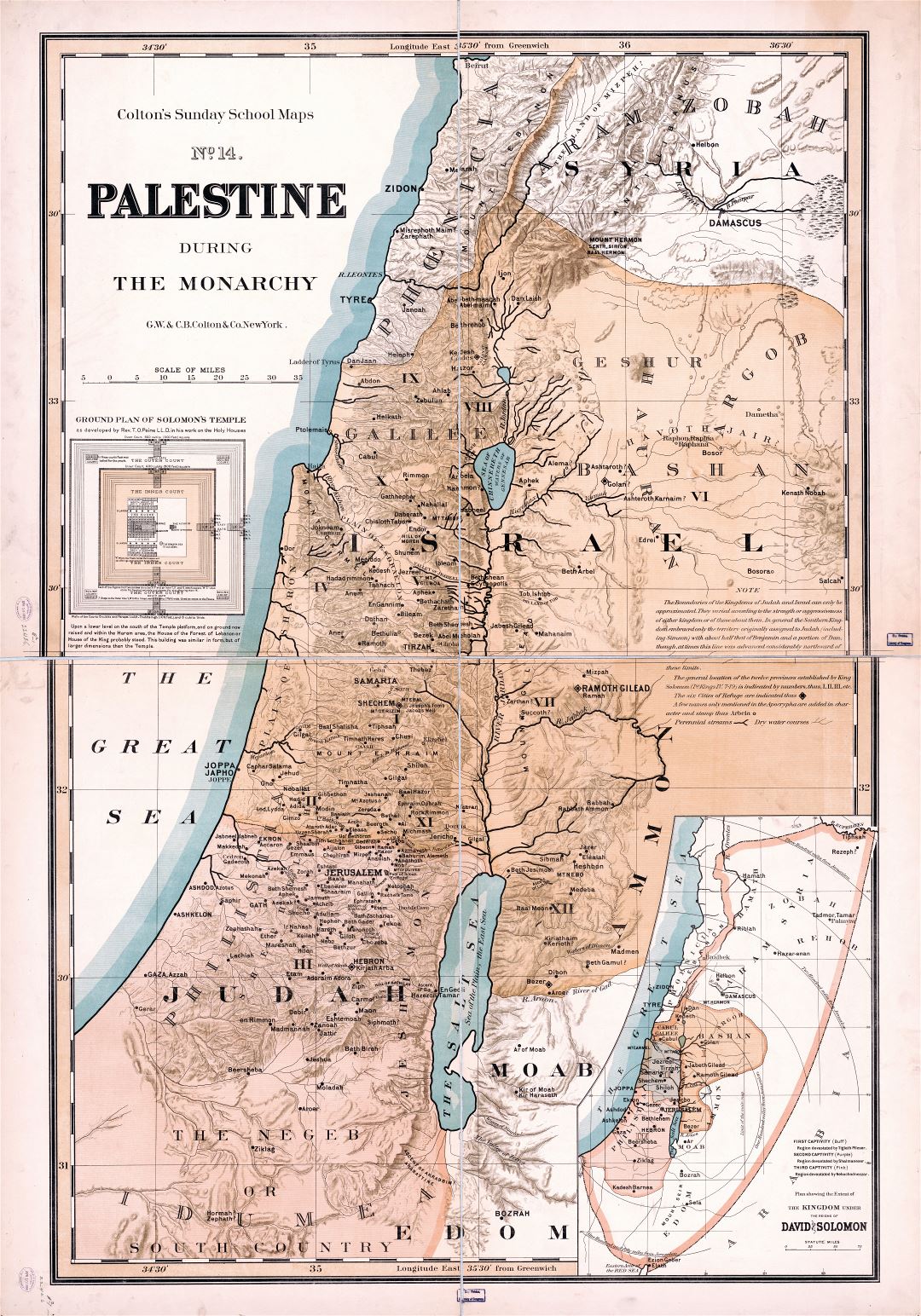 Large scale detailed old map of Palestine during the monarchy - 1895