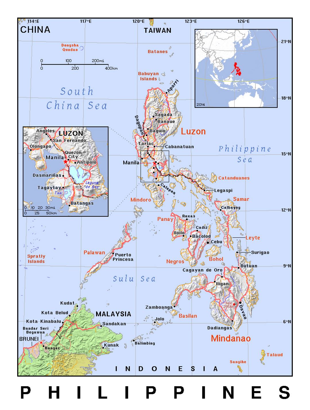 Detailed political map of Philippines with relief