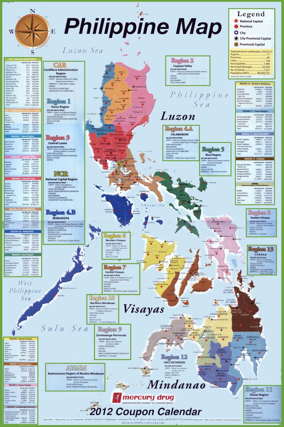 Large detailed administrative map of Philippines with other marks