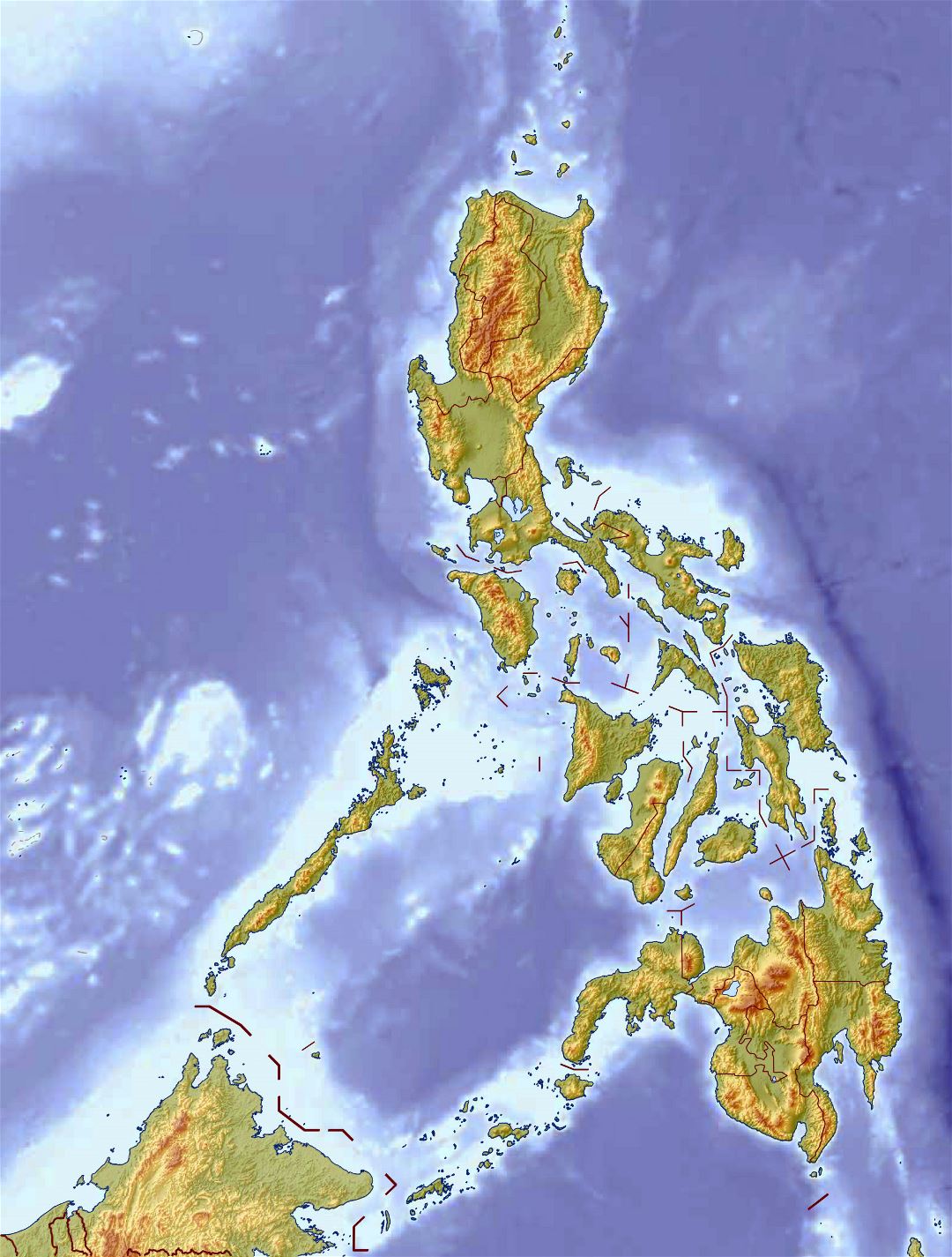 Large detailed relief map of Philippines