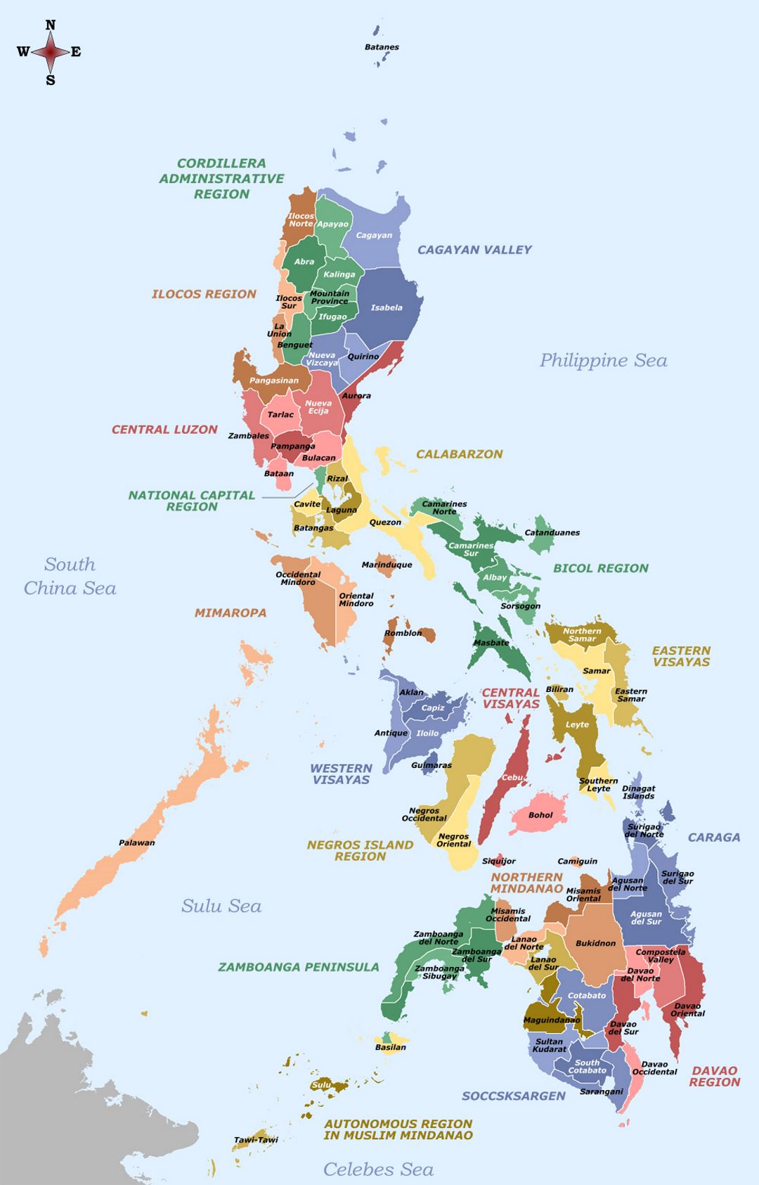 Large provinces and regions map of Philippines