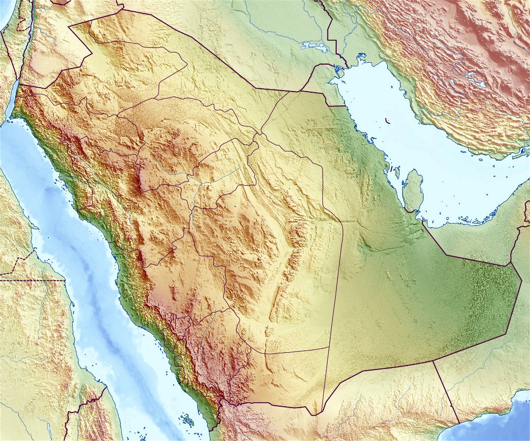 Large relief map of Saudi Arabia