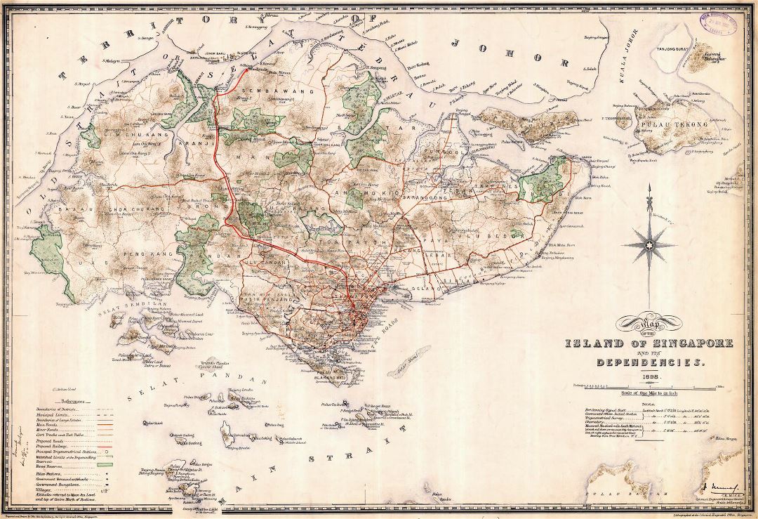 Large old map of Singapore - 1898