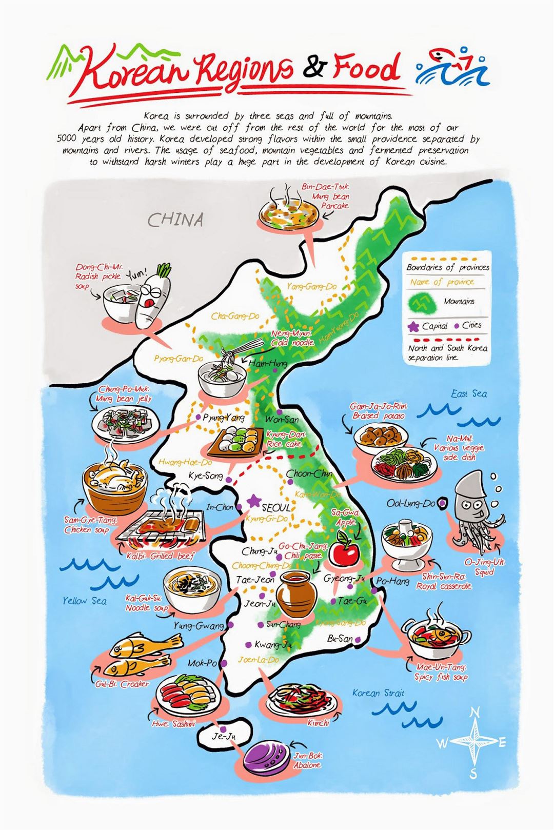 Detailed Korean Food Regions illustrated map