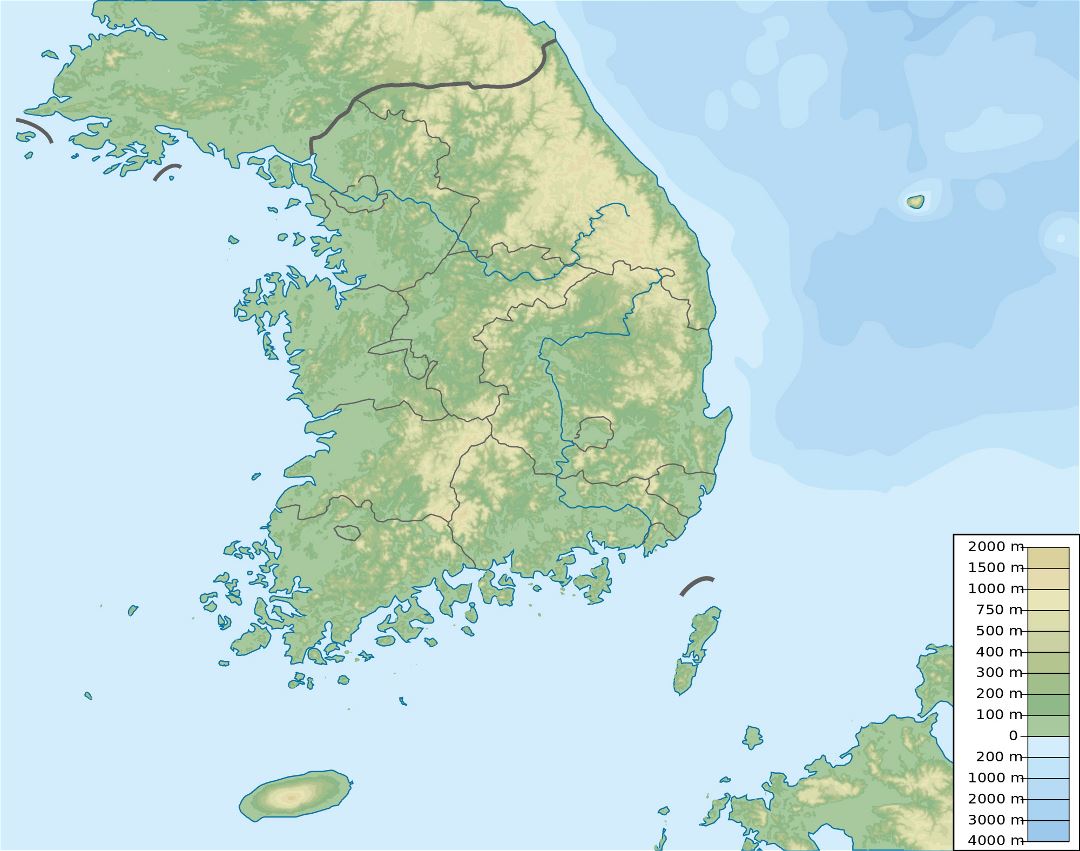 Large elevation map of South Korea