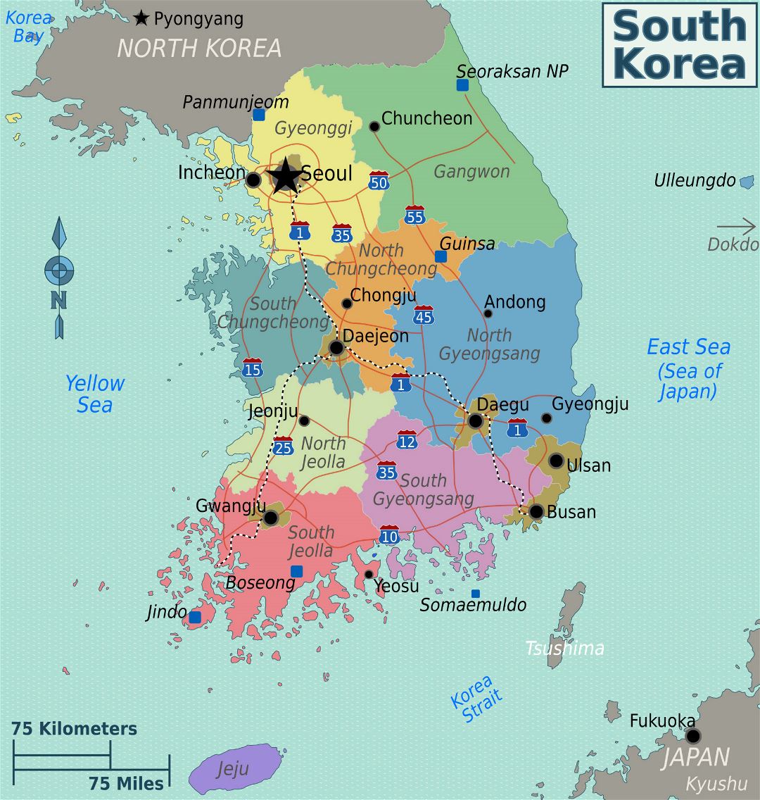 Large regions map of South Korea