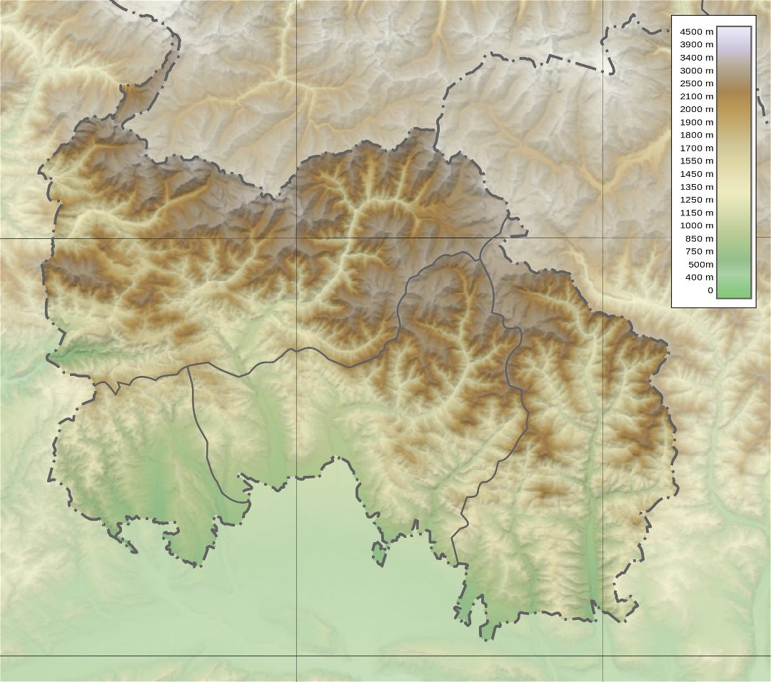Large detailed physical map of South Ossetia