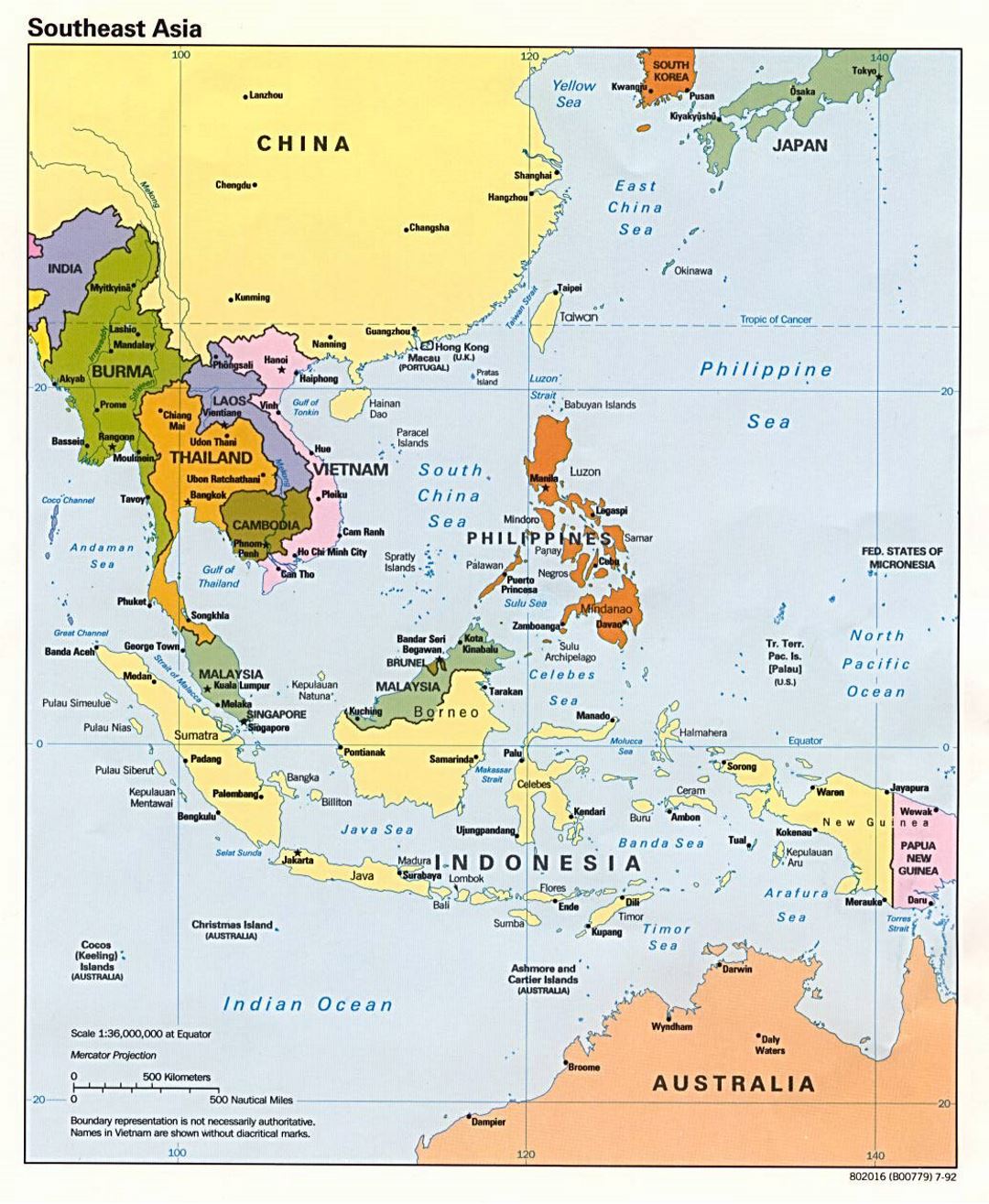 Detailed political map of Southeast Asia - 1992