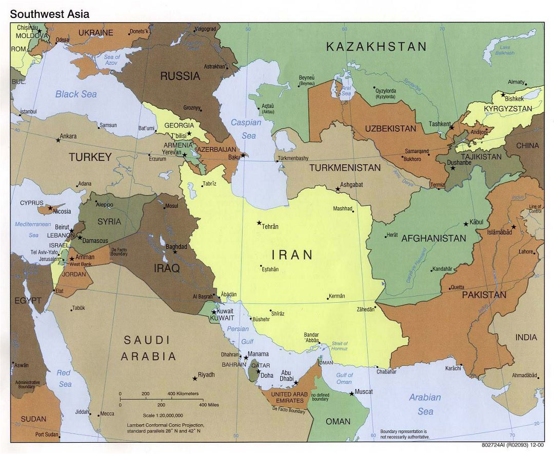 Large political map of Southwest Asia - 2000