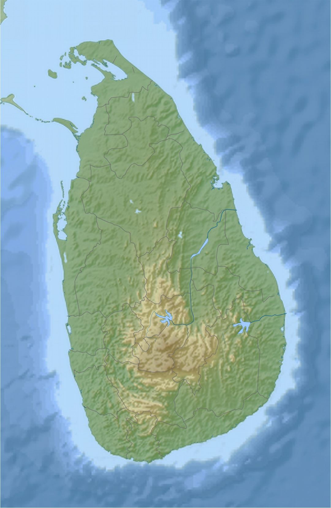 Detailed relief map of Sri Lanka
