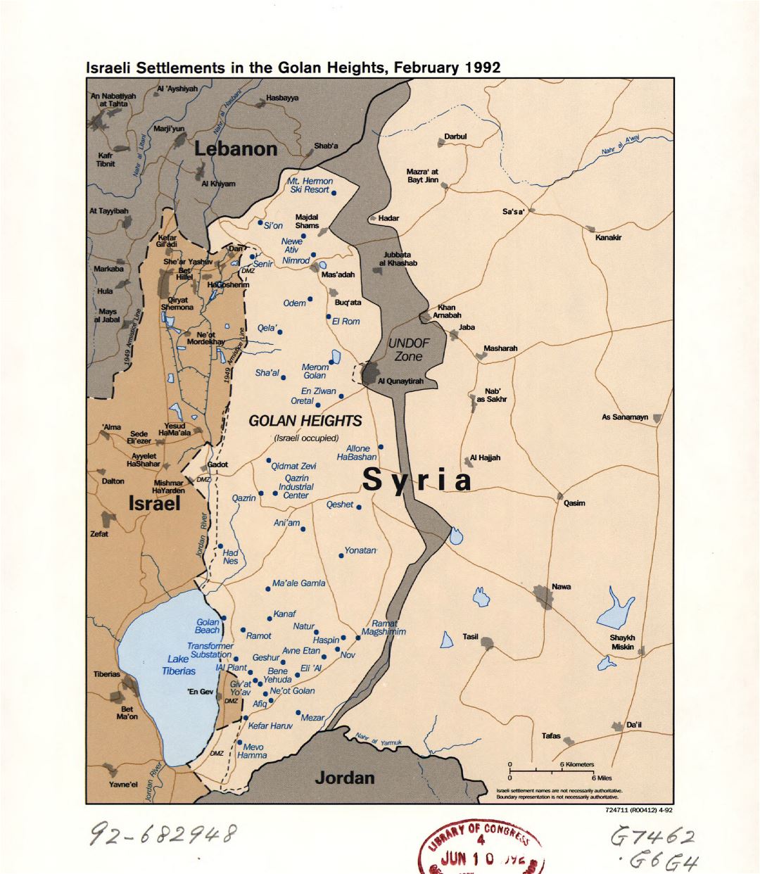 Large detailed map of the Israeli Settlements in the Golan Heights - 1992