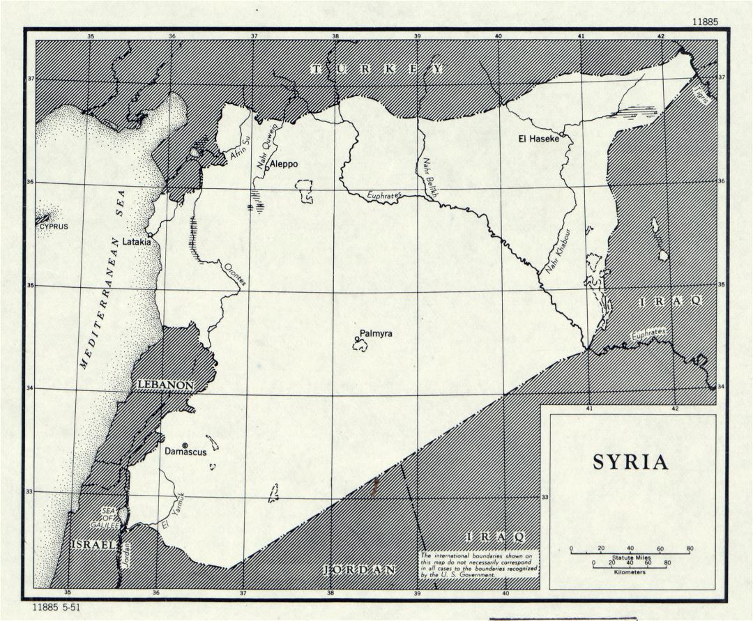 Large detailed political map of Syria - 1951